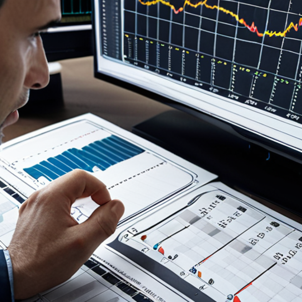 **A person thoughtfully evaluating investment options, visualizing probability distributions of potential returns, with charts and graphs in the background.** (Focus: Investment decisions & probability)